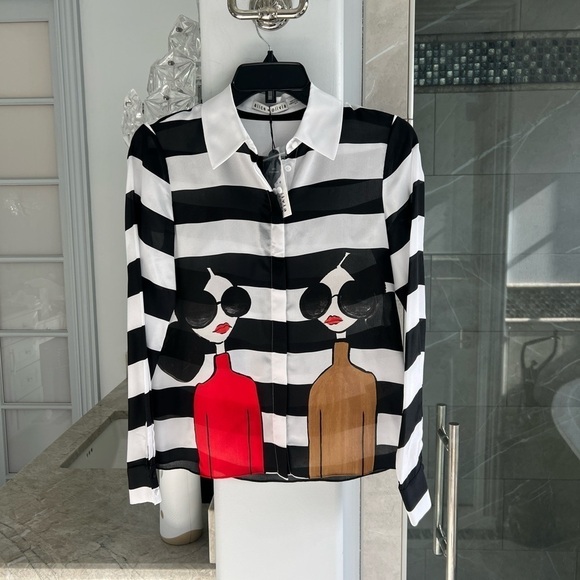 Alice + Olivia Willa Silk Striped Shirt - Picture 4 of 13